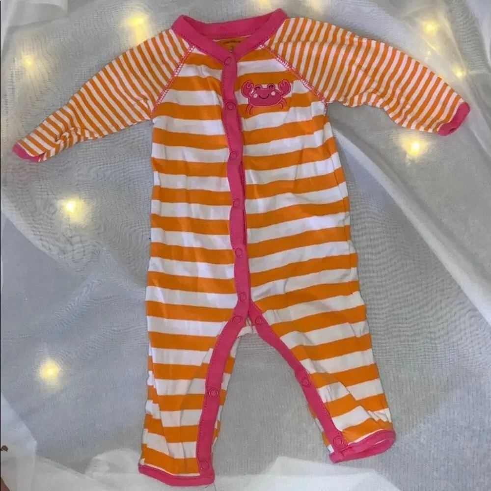 Carters Crab butt 🦀 striped jumpsuit snaps pajama 3 months